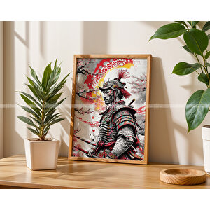 Samuray Temalı 3'lü Ahşap Çerçeveli Tablo Seti-21x30 21x30 cm