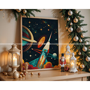 Uzay Keşfi Temalı 3'lü Ahşap Tablo Seti - 21x30