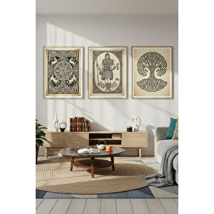 Kelt Sanatı 3 Parçalı Ahşap Çerçeveli Tablo Seti 50x70 cm