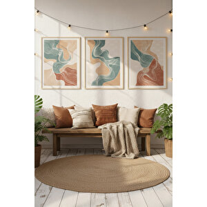 Soyut Çizgiler 3’lü Ahşap Çerçeveli Tablo Seti - Modern Duvar Dekoru 50x70 cm
