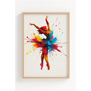 Renkli Balerin 3’lü Ahşap Çerçeveli Tablo Seti - Modern Duvar Dekoru 21x30 cm