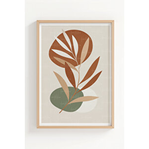 Soyut Yaprak Desenli 3’lü Modern Ahşap Çerçeveli Tablo Seti - Salon Dekoru 30x42 cm