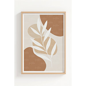 Soyut Yaprak Desenli 3’lü Modern Ahşap Çerçeveli Tablo Seti - Salon Dekoru 30x42 cm