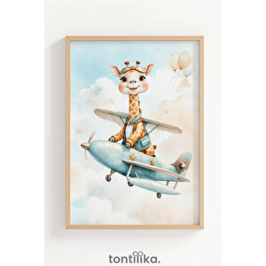 Uçan Hayvanlar 3’lü Ahşap Çerçeveli Dekoratif Tablo Seti – Zürafa, Ayıcık Ve Kedi 50x70 cm