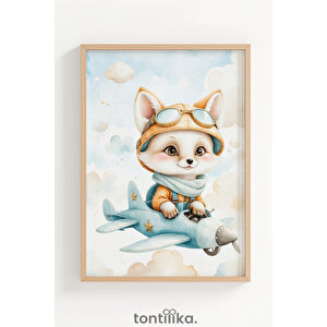 Uçan Hayvanlar 3’lü Ahşap Çerçeveli Dekoratif Tablo Seti – Zürafa, Ayıcık Ve Kedi 50x70 cm