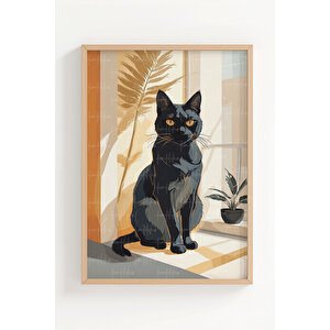 Siyah Kedi 3 Parçalı Ahşap Çerçeveli Tablo Seti 21x30 cm