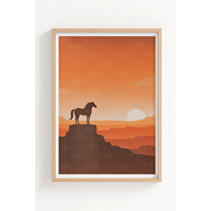 Vahşi Atlar Ve Çöl Manzarası Temalı 3’lü Ahşap Çerçeveli Tablo Seti - Çalışma Odası Dekoru 21x30 cm