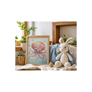 Bebek Ve Çocuk Odası Deniz Canlıları Tema Ahşap Çerçeveli 3'lü Tablo Seti 21x30 cm