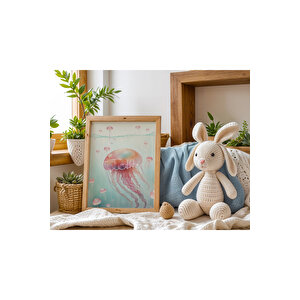 Bebek Ve Çocuk Odası Deniz Canlıları Tema Ahşap Çerçeveli 3'lü Tablo Seti 21x30 cm