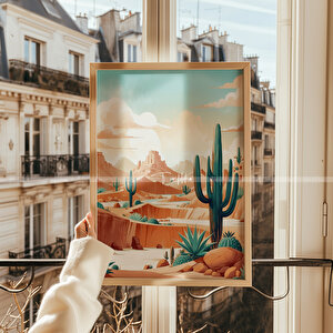 Çöl Temalı Sanatsal 3'lü Ahşap Çerçeveli Tablo Seti-30x42 30x42 cm