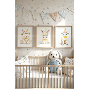 Parti Arkadaşları  3’lü Ahşap Çerçeveli Dekoratif Tablo Seti 21x30 cm