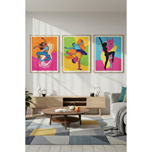 Dans Ve Hareket 3 Parçalı Ahşap Çerçeveli Tablo Seti 30x42 cm