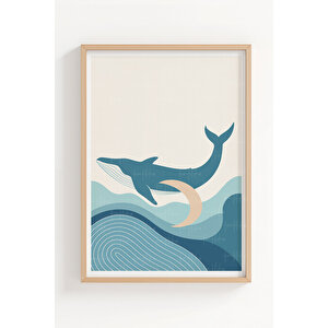 Balina Ve Okyanus 3’lü Doğa Temalı Ahşap Çerçeveli Tablo Seti - Salon Dekoru 30x42 cm