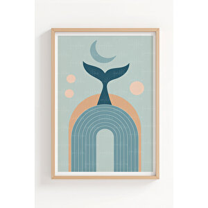 Balina Ve Okyanus 3’lü Doğa Temalı Ahşap Çerçeveli Tablo Seti - Salon Dekoru