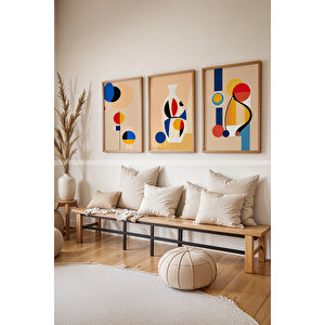 Soyut Sanat 3 Parçalı Ahşap Çerçeveli Tablo Seti - Modern Minimalist Tasarım 30x42 cm