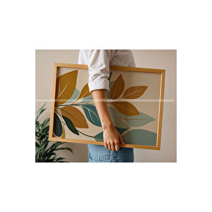 Minimalist Yaprak Desenli 3 Parçalı Ahşap Çerçeveli Tablo Seti -2 21x30 cm