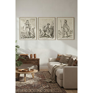 Antik Yunan Mitolojisi 3’lü Ahşap Çerçeveli Tablo Seti - Venüs, Herkül Ve Savaşçı 50x70 cm