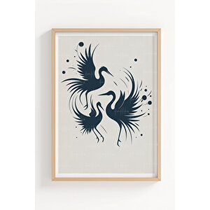 Turna Kuşları 3’lü Soyut Ahşap Çerçeveli Tablo Seti 50x70 cm