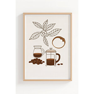 Minimalist Kahve İllüstrasyonu 3’lü Ahşap Çerçeveli Tablo Seti 21x30 cm