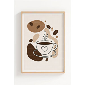 Minimalist Kahve İllüstrasyonu 3’lü Ahşap Çerçeveli Tablo Seti 21x30 cm