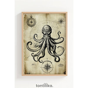 Vintage Deniz Canlıları 3 Parçalı Ahşap Çerçeveli Tablo Seti 50x70 cm