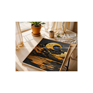 Altın Ay Manzarası 3 Parçalı Ahşap Çerçeveli Tablo Seti-2