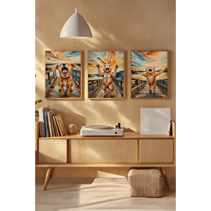 Neşeli Hayvanlar 3 Parçalı Ahşap Çerçeveli Tablo Seti 21x30 cm