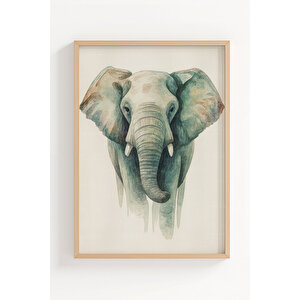 Aslan Fil Ve Geyik Suluboya 3 Parçalı Ahşap Çerçeveli Tablo Seti 21x30 cm