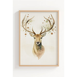 Aslan Fil Ve Geyik Suluboya 3 Parçalı Ahşap Çerçeveli Tablo Seti 21x30 cm