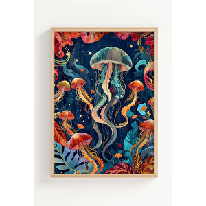 Deniz Canlıları Ve Çiçek Desenli 3 Parçalı Ahşap Çerçeveli Tablo Seti 21x30 cm