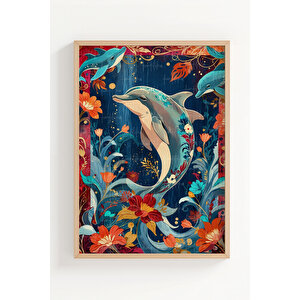 Deniz Canlıları Ve Çiçek Desenli 3 Parçalı Ahşap Çerçeveli Tablo Seti 21x30 cm