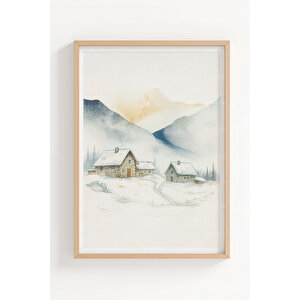 Kış Manzarası 3’lü Ahşap Çerçeveli Tablo Seti - Salon Dekoru 50x70 cm