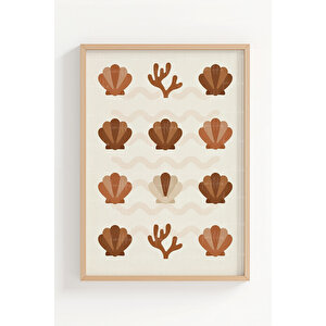 Deniz Canlıları Minimal 3 Parçalı Ahşap Çerçeveli Tablo Seti 50x70 cm