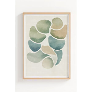 Soyut Organik Formlar 3’lü Ahşap Çerçeveli Tablo Seti - Minimalist Dekor 30x42 cm