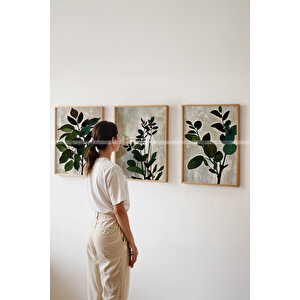 Doğal Yeşillik Temalı 3 Parçalı Ahşap Çerçeveli Tablo Seti-2 30x42 cm
