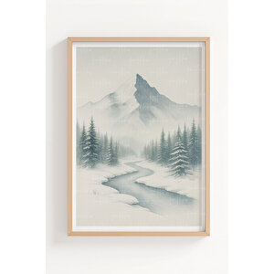 Kış Manzarası 3’lü Ahşap Çerçeveli Tablo Seti - Salon Dekoru 30x42 cm