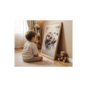 Bebek Ve Çocuk Odası Su Hayvanları Tema Ahşap Çerçeveli 3'lü Tablo Seti