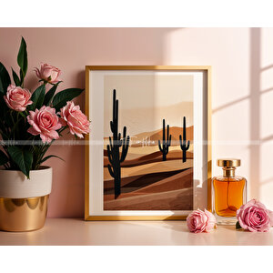 Çöl Ve Kaktüs Temalı 3'lü Ahşap Çerçeveli Tablo Seti-21x30 21x30 cm