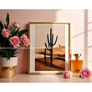 Çöl Ve Kaktüs Temalı 3'lü Ahşap Çerçeveli Tablo Seti-21x30