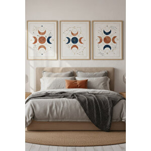 Ay Evreleri 3’lü Ahşap Çerçeveli Tablo Seti - Yatak Odası Dekoru 50x70 cm