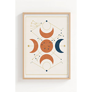 Ay Evreleri 3’lü Ahşap Çerçeveli Tablo Seti - Yatak Odası Dekoru 50x70 cm