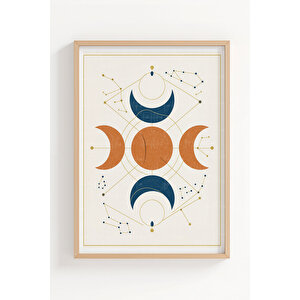 Ay Evreleri 3’lü Ahşap Çerçeveli Tablo Seti - Yatak Odası Dekoru