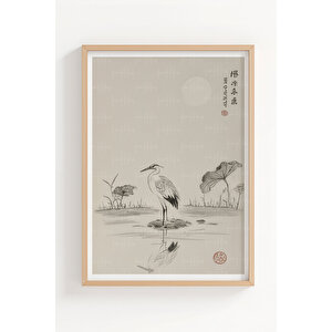 Japon Sumi-e Sanatı 3’lü Ahşap Çerçeveli Tablo Seti - Doğa Ve Minimalist Zen Tarzı 50x70 cm