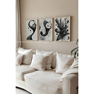 Soyut Siyah-beyaz 3'lü Modern Tablo Seti 50x70 cm