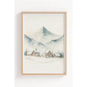 Kış Manzarası 3’lü Ahşap Çerçeveli Tablo Seti - Salon Dekoru