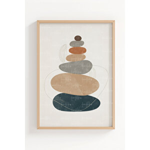 Zen Taş Dengesi Temalı 3’lü Ahşap Çerçeveli Tablo Seti - Minimalist Dekor 21x30 cm