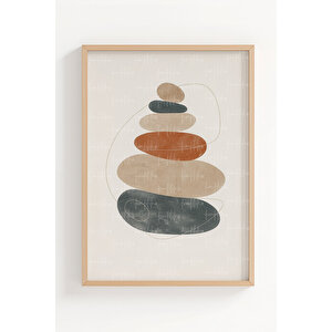 Zen Taş Dengesi Temalı 3’lü Ahşap Çerçeveli Tablo Seti - Minimalist Dekor 21x30 cm