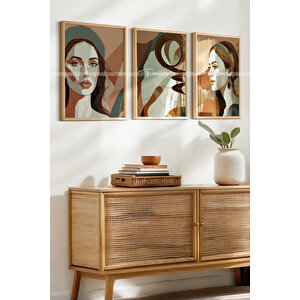 Modern Portre Temalı Ahşap Çerçeveli 3'lü Tablo Seti 30x42 cm