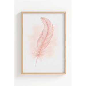 Tüy Desenli 3’lü Minimalist Ahşap Çerçeveli Tablo Seti - Yatak Odası Dekoru 50x70 cm