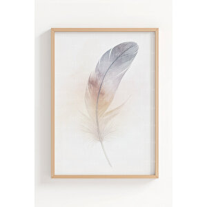 Tüy Desenli 3’lü Minimalist Ahşap Çerçeveli Tablo Seti - Yatak Odası Dekoru 50x70 cm